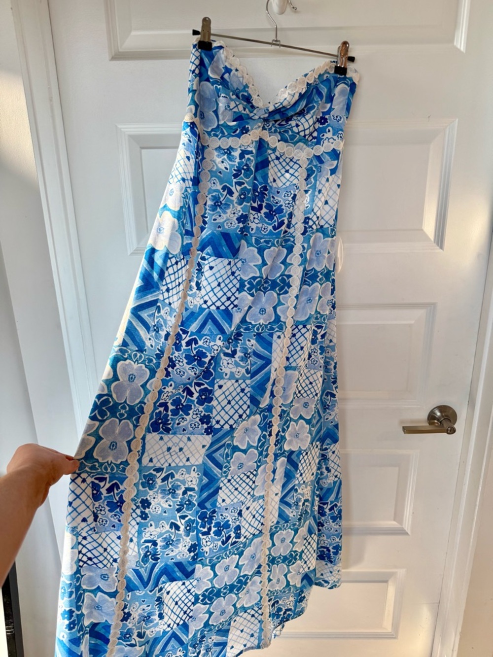 VICI Collection Blue & White Patchwork Maxi Dress - Bohemian